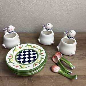 MERCURIES Bunny Ceramic Tea Cup Set of 3 Kitschy Fun Easter Cottage